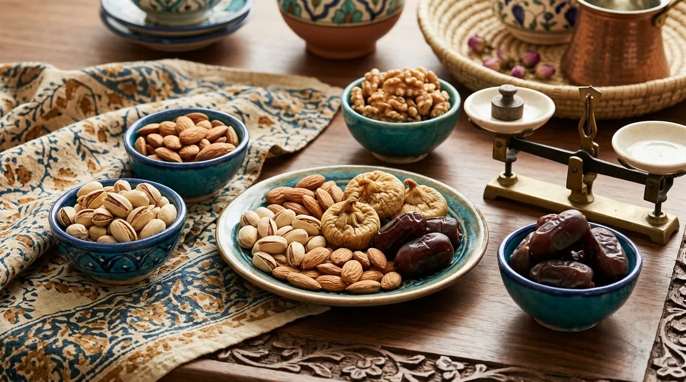 کالری آجیل، پسته و بادام — جدول مقایسه و اندازه وعده