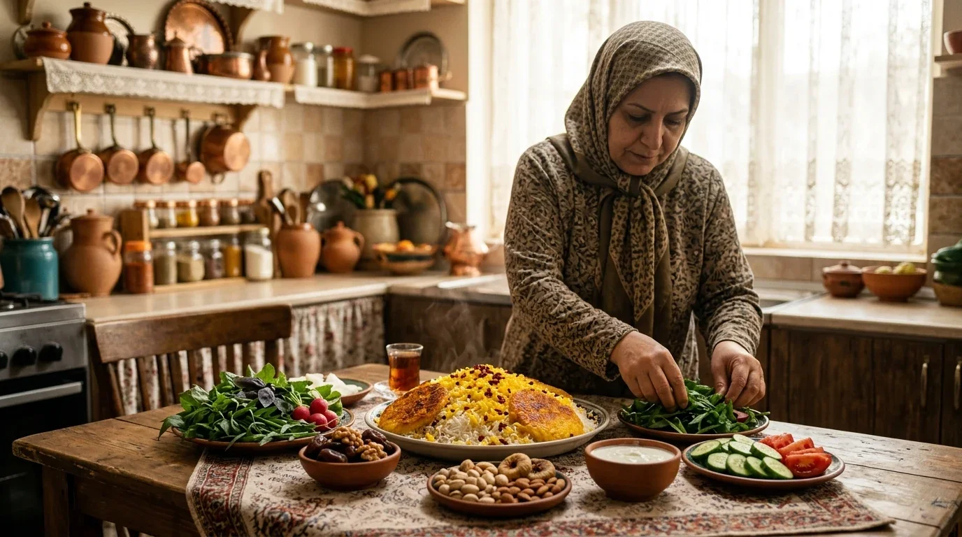 برنامه غذایی هفتگی ایرانی — برنج، سبزی و میان‌وعده